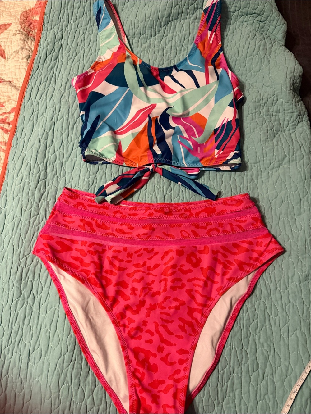 Women's High-Waist Two-Piece Bikini Set in Pink & Multi